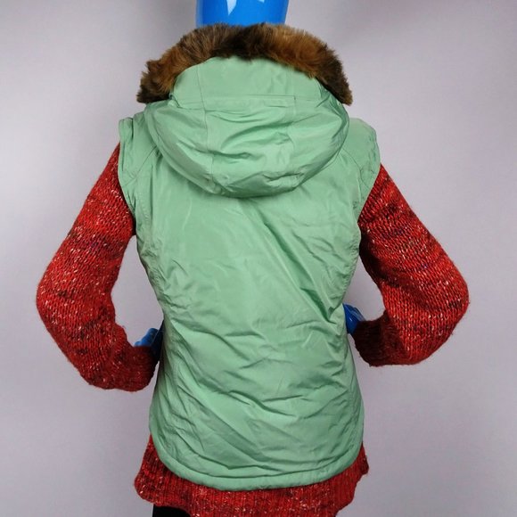 Solstice Green Insulated Vest Womens M 8 10 Faux Fur Trim Hooded Waterproof Ski - Picture 7 of 8